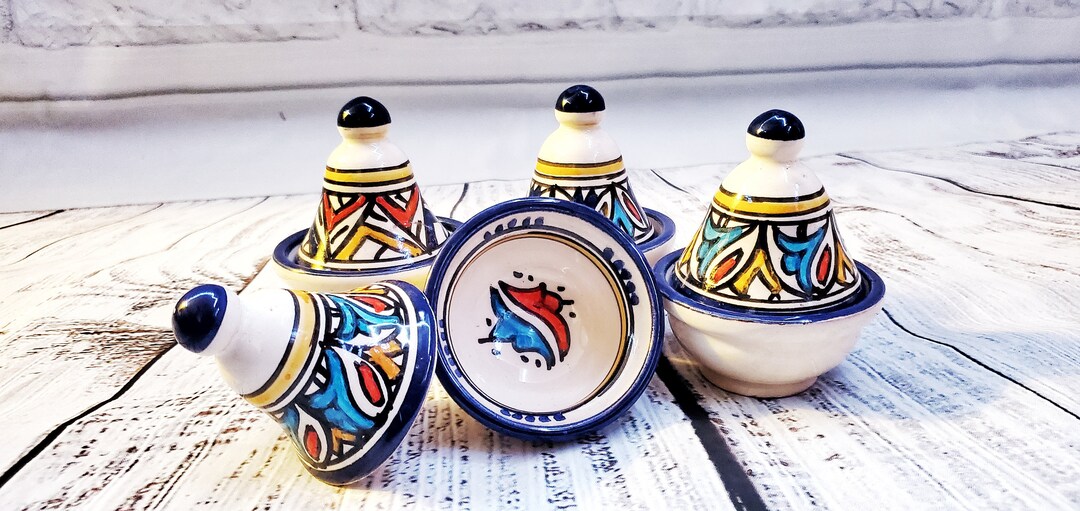 Set of 4 Handmade Ceramic Tajines, Small Moroccan Tajine, 3.5 Tagine