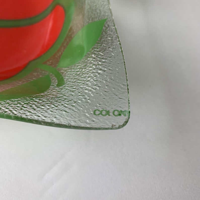 Vintage Square Glass Serving Tray Divided Platter with Graphic Red Apples by Colony