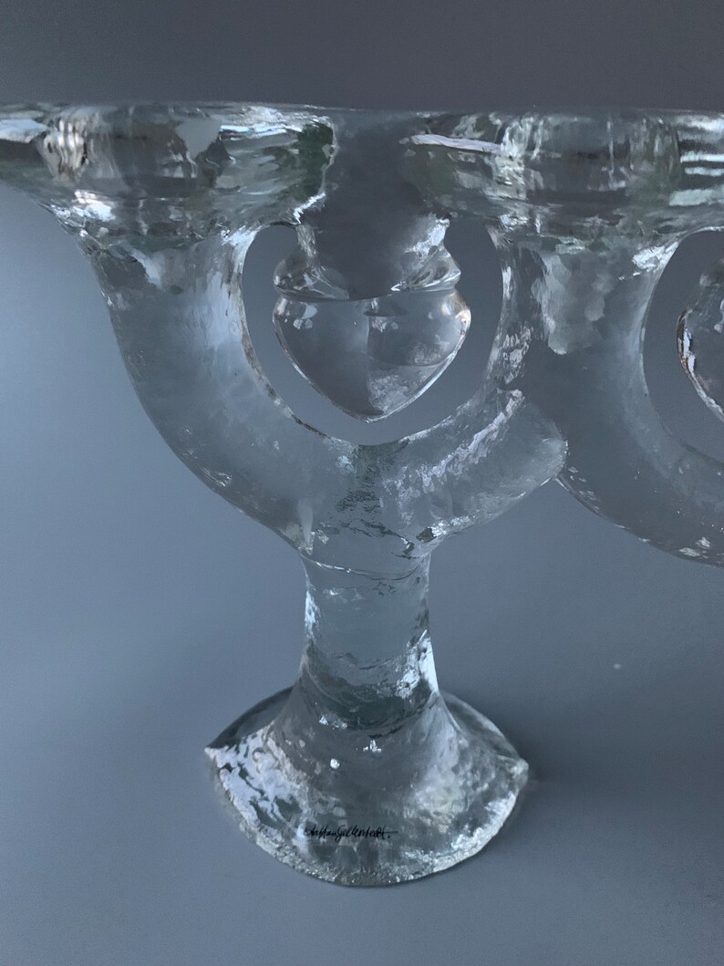 RARE Pukeberg Glass Heart Candelabra and Candle Holder Set by Stefan Gallenstadt image 6