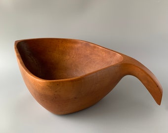 Arthur Umanoff-style XL Carved Wooden Bowl with Handle