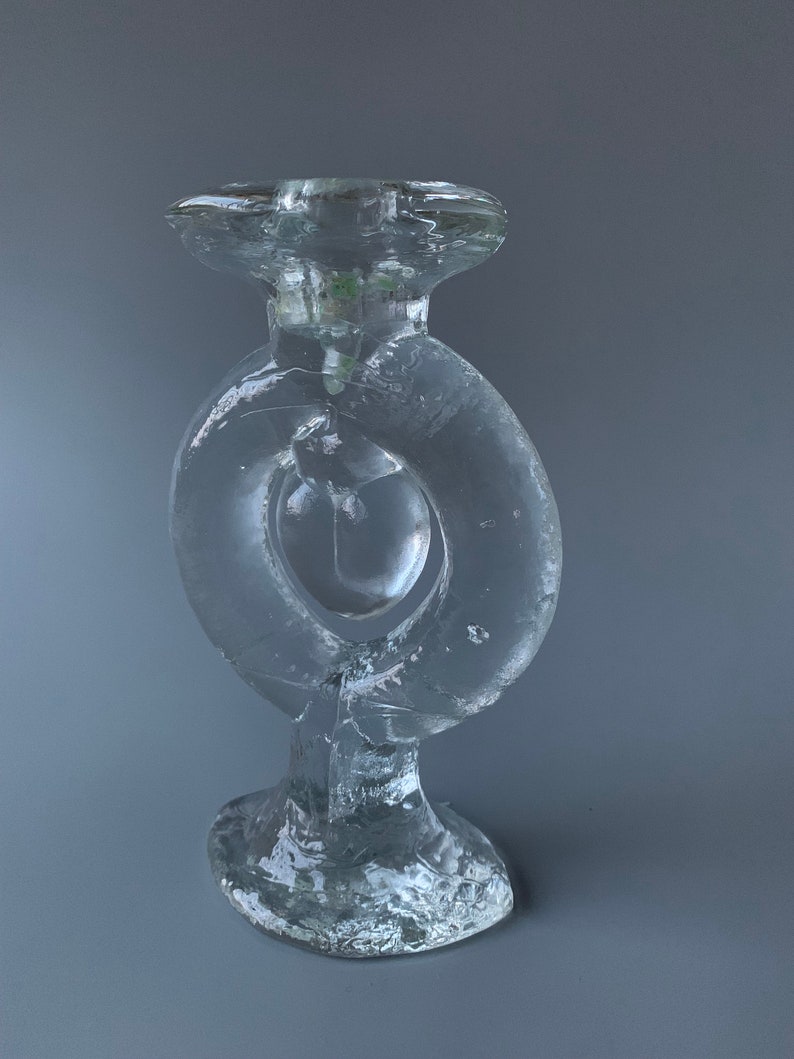 RARE Pukeberg Glass Heart Candelabra and Candle Holder Set by Stefan Gallenstadt image 2