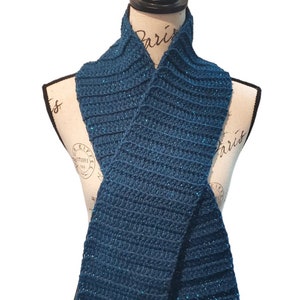 Long Heavyweight Sparkle Blue Ribbed Texture Neck Warmer Scarf – Handmade Winter Accessory