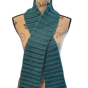 Teal Crochet Scarf – Lightweight Ribbed Neck Warmer – Handmade Gift for Her