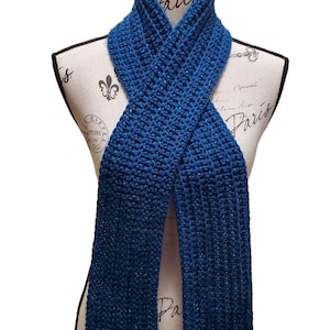 Long Blue Ribbed Sparkle Neck Warmer – Lightweight & Handmade