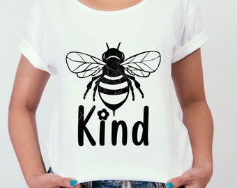 Cute Bee kind PNG for sublimation, positive inspirational saying with bumblebee, black and white  Digital Design Download for sublimation