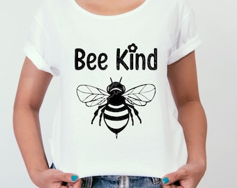 Bee kind PNG for sublimation, positive inspirational saying with bumblebee, black and white  Digital Design Download for sublimation