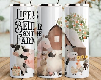 Farm tumbler wrap,  seamless design, life is better at the farm, tumbler png for sublimation, 20oz Skinny straight Tumbler Wrap, download