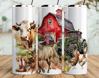 Farm tumbler wrap,  seamless design, red barn, animals farm tumbler png for sublimation, 20oz Skinny straight Tumbler Wrap, download
