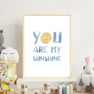 Guardería Arte de pared imprimible, acuarela azul eres mis niños sol Descarga instantánea Arte de pared, Decoración de pared para niños, Impresión de guardería