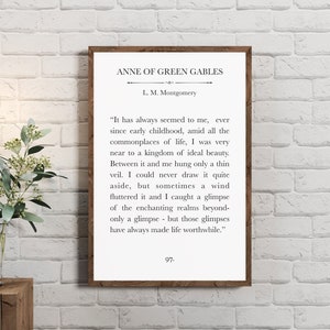 Anne of Green Gables print download, book page, glimpses life worthwhile, Printable wall art, lm Montgomery quote, inspirational Wall Décor