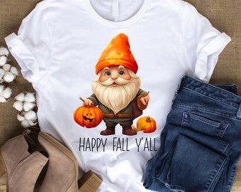 Cute fall gnome png, happy fall yall, Design Download for sublimation or print, autumn saying png, cute gnome and pumpkin Printable design
