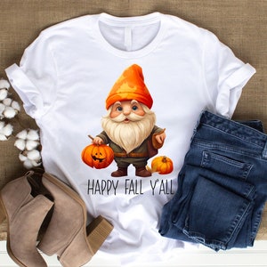 Cute fall gnome png, happy fall yall, Design Download for sublimation or print, autumn saying png, cute gnome and pumpkin Printable design