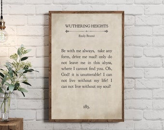 Utskrivbar väggkonst, Emily Brontë, Wuthering Heights - boksida - Drive Me Mad Jpeg, bokcitat, Ladda ner väggkonst, Minimalistisk väggdekor