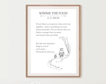 Guardería Arte mural imprimible, Winnie the Pooh, A A Milne, impresión de página de libro Descargar, más valiente de lo que crees, decoración de pared vintage, impresión infantil