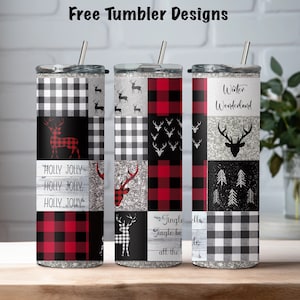 Buffalo plaid deer Christmas glitter Tumbler Designs, 20oz Skinny straight Tumbler Wrap,  Tumbler sublimation Template -PNG Digital Download