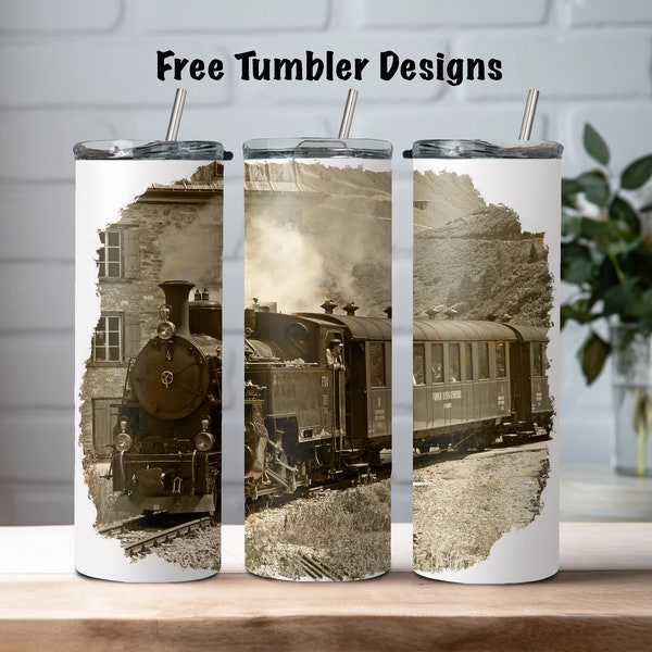 Train tumbler design png, vintage train tumbler, old photograph png for sublimation, travel tumbler, 20oz Skinny straight Tumbler Wrap