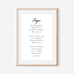 Printable Emily Dickinson, Hoffnung ist das Ding mit Federn Gedicht, Wanddruck Download, minimalistische Wanddekoration. Inspirierende klassische Poesie