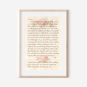 Persuasión imprimible de Jane Austen, carta de amor del capitán Wentworth a Anne, descarga de impresión de pared, decoración minimalista de la pared. rosas antiguas