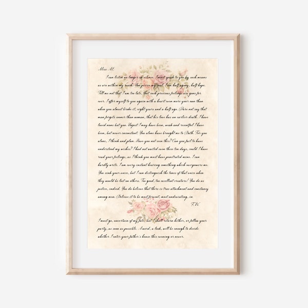 Printable Jane Austen persuasion, Captain Wentworth's love letter to Anne, wall print download , Minimalist Wall Décor.  Vintage roses