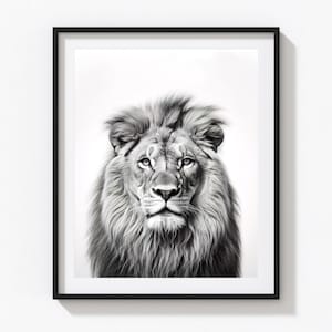 Black and white Lion Printable wall art, realistic animal art print,  Instant Download Wall Art, Minimalist Wall Décor, wall Art print