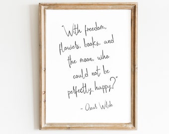 Muurprint downloaden, Oscar wilde citaat, vrijheid bloemenboekmaan, inspirerende afdrukbare, motiverende quote print, positief citaat