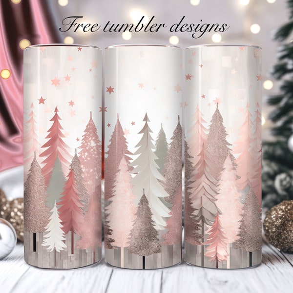 Christmas trees Tumbler design, whimsical pink Christmas png,   20oz Skinny straight Tumbler Wrap png for sublimation, download