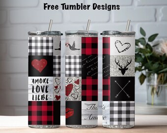 Valentines Tumbler Design, buffalo plaid hearts Amore , love 20oz Skinny straight Tumbler Wrap, sublimation  PNG Digital Download