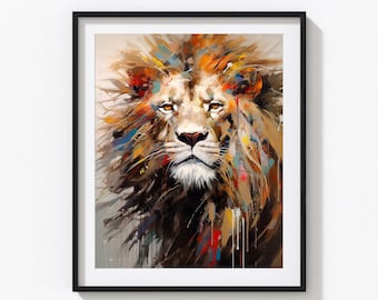 Colorful Abstract Lion Printable wall art, animal painting art print,  Instant Download Wall Art, Wall Décor, Art print, digital download