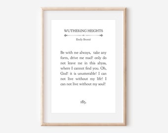 Utskrivbar väggkonst, Emily Brontë, Wuthering Heights - boksida - själar gjorda av jpg, bokcitat, Ladda ner väggkonst, Minimalistisk väggdekor