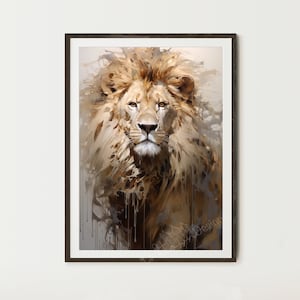 Arte de pared imprimible de león, impresión de arte animal pintado, arte de pared de descarga instantánea, decoración de pared imprimible, impresión de arte de pared