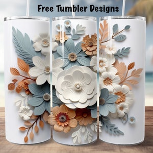 Seamless 3d Tumbler wrap flowers, floral png for sublimation, 20oz Skinny straight Tumbler design download