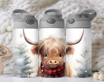 Baby highland cow 12 oz tumbler wrap, baby animal, Christmas, flip top, kids 12 oz, sippy cup png, tumbler wrap for child, digital download