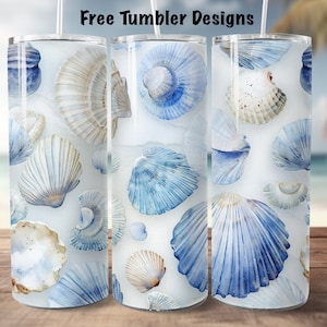 Coastal Tumbler Design png, watercolour ocean seashells,  20oz Skinny straight Tumbler Wrap for sublimation, Digital Download