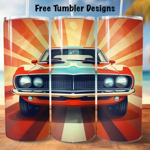 Classic car tumbler wrap design, American muscle car png for sublimation, 1960s 20oz Skinny straight Tumbler Wrap