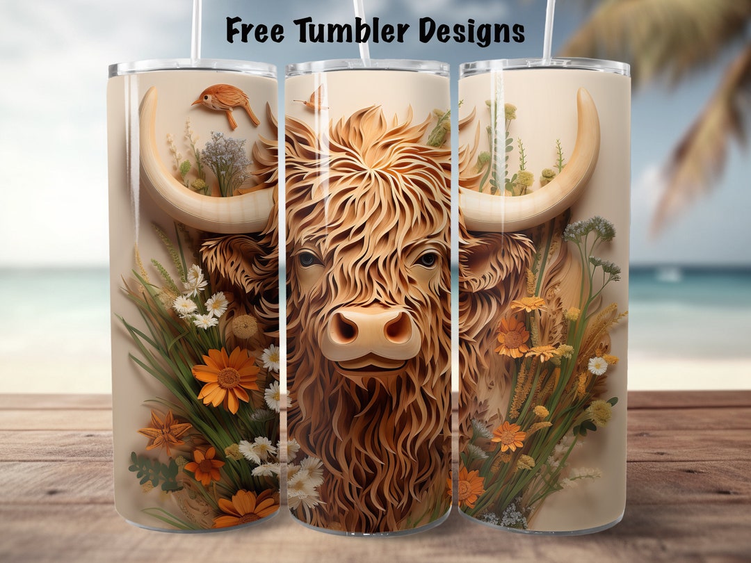 Highland Cow 3d Tumbler Wrap for Sublimation, Cow With Autumn ...