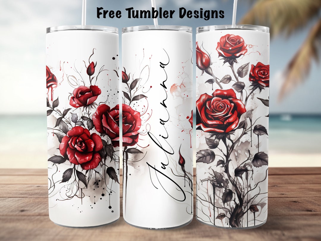 Tumbler Design Gothic Ink Roses for Sublimation, Red and Black Tumbler ...