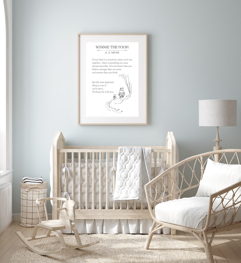 Classic Winnie the Pooh print, book page as Milne,