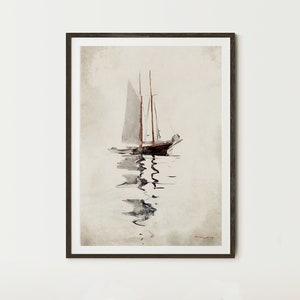 Sailboat vintage art print,  digital download, nautical wall art, watercolour sailboat  printable, Minimalist Wall Décor, Art prints