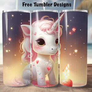 Seamless Tumbler design cute pink unicorn 20oz Skinny straight Tumbler Wrap for girl, digital download