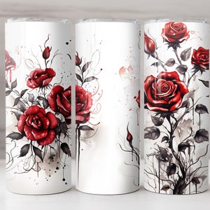 Tumbler Design Gothic Ink Roses for Sublimation, Red and Black Tumbler ...