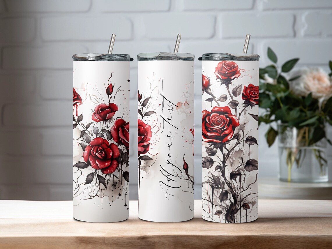 Tumbler Design Gothic Ink Roses for Sublimation, Red and Black Tumbler ...