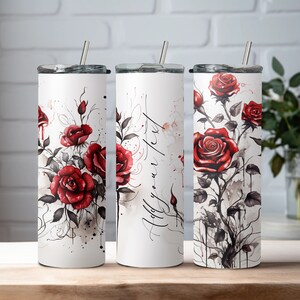 Tumbler Design Gothic Ink Roses for Sublimation, Red and Black Tumbler ...