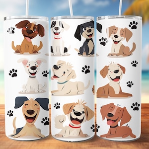 Hundeliebhaber Becherentwurf, niedlicher illustrierter Hundebecherentwurf, Karikaturwelpe png, für Sublimationsdruck, dünne gerade Becherverpackung 20 Unzen herunterladen