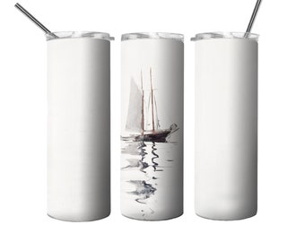 Sailboat art Tumbler Design, add your text or name, 20oz Skinny straight Tumbler Wrap, Tumbler sublimation Template, PNG Digital Download