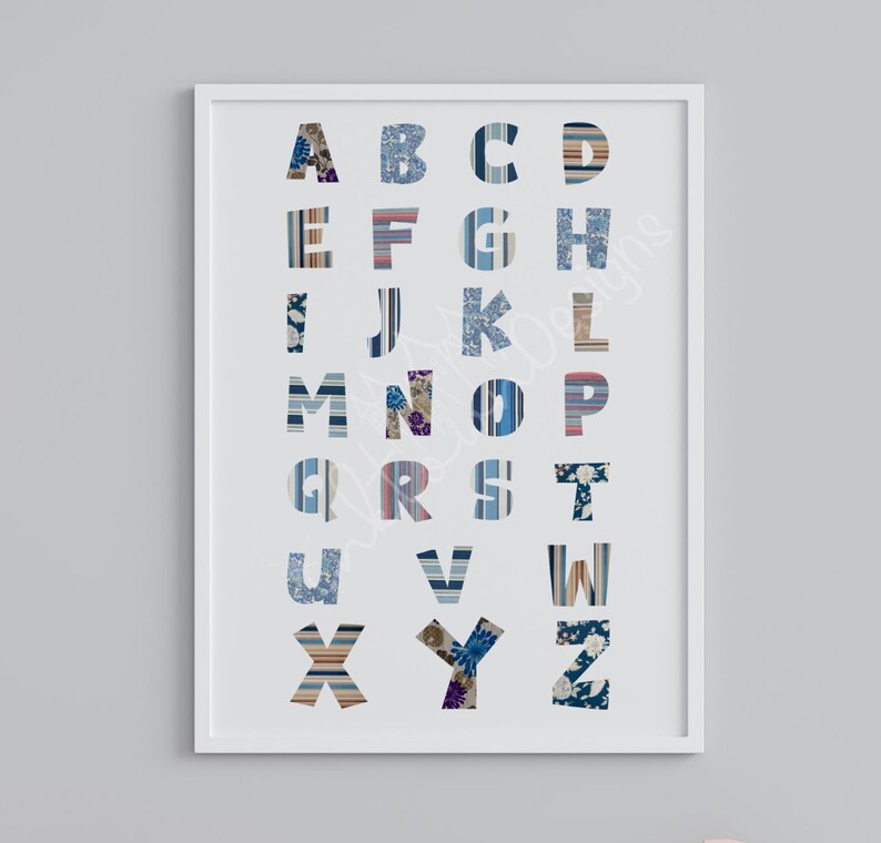 ABC Alphabet Printable Wall Art Fabric Look Letters, Instant Download ...