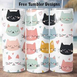 Cats Tumbler Design, cat lover tumbler png, 20oz Skinny straight Tumbler Wrap for sublimation, instant download, simple cats and hearts