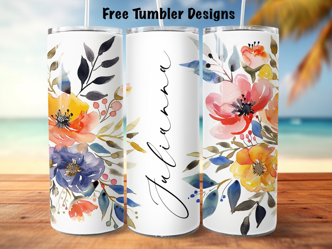 Personalize Colorful Flowers Tumbler Design, Add Your Own Text or Name ...