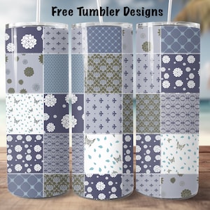 tumbler design Quilting sewing  blue Patchwork quilt, 20oz Skinny straight Tumbler Wrap, quilt Tumbler png for sublimation to Download