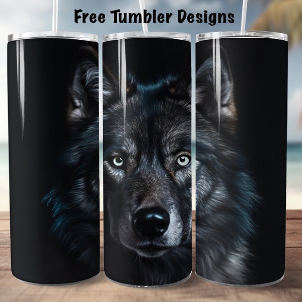 Tumbler Design wolf tumbler png, black and white wolf , 20oz Skinny straight Tumbler Wrap, Tumbler png for sublimation