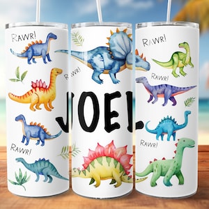 Dinosaurier Tumbler Wrap, bunte Aquarell Dinosaurier png Personalisierung, Sublimation png, 20 Unzen Skinny Gerade Tumbler Wrap, Dinosaurier Liebhaber